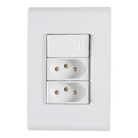 Interruptor 1 Simples 10A Tramontina Liz 57170/086 com 2 Tomada 20A + Espelho Branco - 57170/086