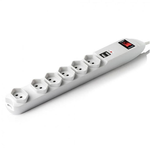 Filtro de Linha Multilaser com 6 Tomadas + 2 USB 3 Pinos 1,5 Metros Branco - WI251 - WI251