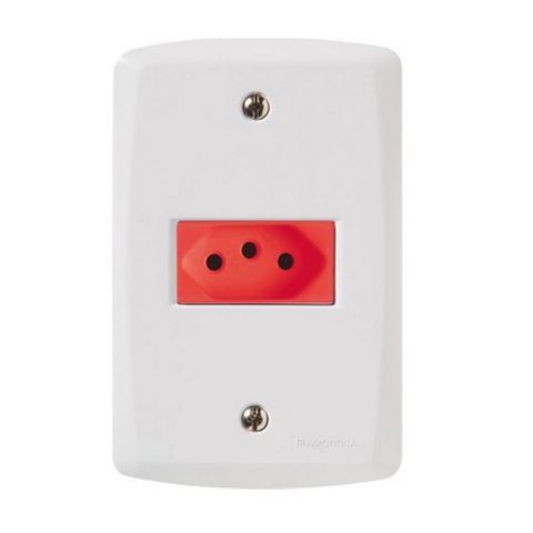 Tomada 2 Pinos + Terra 20A Lux2 com Espelho 4x2 Branco Tramontina e Vermelho - 57145/015 - 134258 - 57145/015