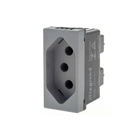 Tomada Módulo 2 Pinos + Terra 10A Pial Plus+ I Legrand Cinza - 615038CZ - 615038CZ