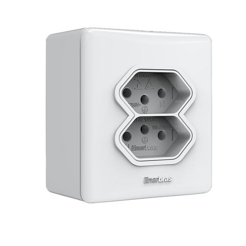 Tomada 2 Pinos + Terra 20A Duplo 397-EN/CP com Espelho 2x2 - Vendido Unitário - Branco - 397-EN/CP