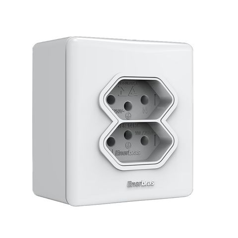 Tomada 2 Pinos + Terra 10A Duplo 327-EN/CP com Espelho 2x2 - Vendido Unitário - Branco - 327-EN/CP