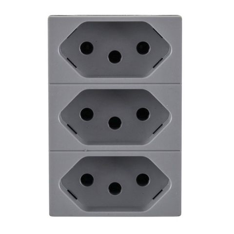 Tomada Módulo 2 Pinos + Terra 10A Triplex Pial Plus+ I Legrand Cinza - 615043CZ - 615043CZ