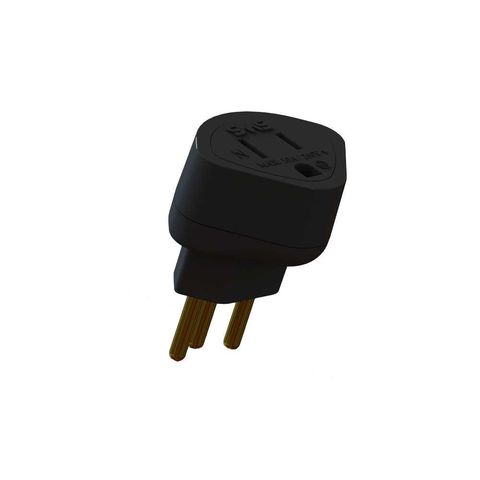 Adaptador Tomada SMS 2 Pinos Fêmea Chato + Terra - 3 Pinos Macho Redondo 10A Preto - 64120 - 64120