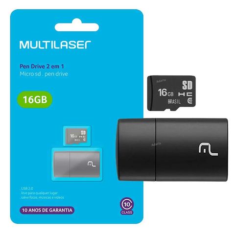 Cartão de Memória Multilaser 16 GB Micro SD+USB Adaptador Classe 10 - MC162 - MC162