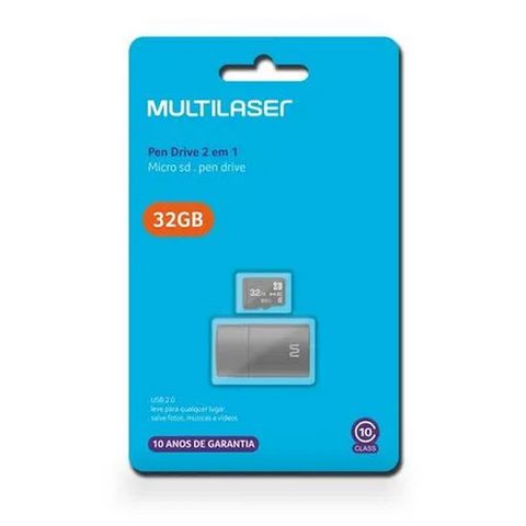 Cartão de Memória Multilaser 32 GB Micro SD+USB com Adaptador Classe 10 - MC163 - MC163
