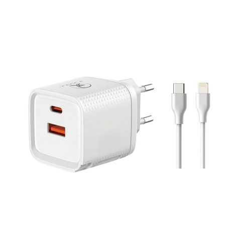 Carregador de Celular Parede com 2 Portas USB-A/USB-C 3.0A 45W GaN Bivolt Cabo Ligthning Branco X-Cell - XC-UR56B - XC-UR56B
