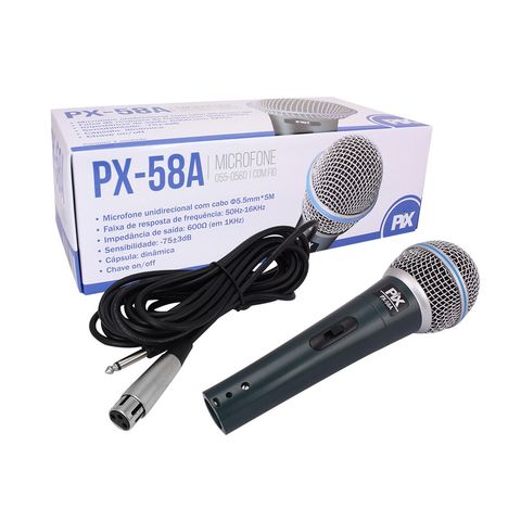 Microfone Dinâmico Unidirecional com Cabo 5,0 Metros PX-58A PIX - 055-0560 - 055-0226