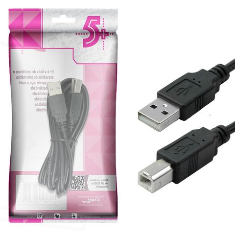 Cabo USB A-Macho - B-Macho 2,0 Metros 2.0 Preto 5+ - 018-1403 - 018-1403