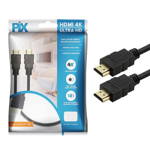 Cabo HDMI Macho x Macho 2.0 4K Ultra HD 3,0 Metros PIX - 018-2223 - 018-2223