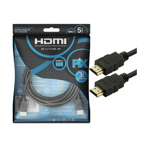 Cabo HDMI Macho x Macho 2.0 4K 19 Pinos Gold 5,0 Metros Pix - 018-2225 - 018-2225