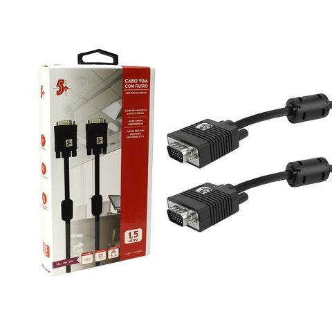 Cabo VGA Macho x Macho com Filtro 1,5 Metros 5+ - 018-9571 - 018-9571