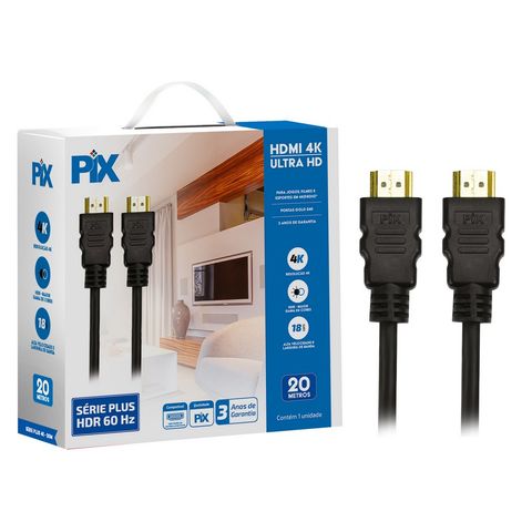 Cabo HDMI Macho x Macho 2.0 4K 19 Pinos Ultra HD 20,0 Metros com Filtro PIX - 018-2020 - 018-2020