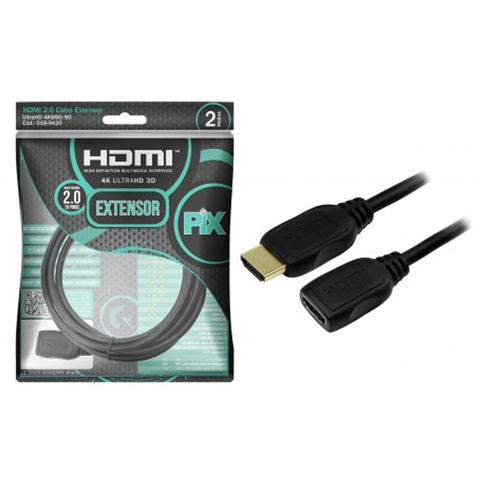Cabo HDMI Macho x Fêmea 2.0 4K 19 Pinos 2,0 Metros PIX - 018-9420 - 018-9420