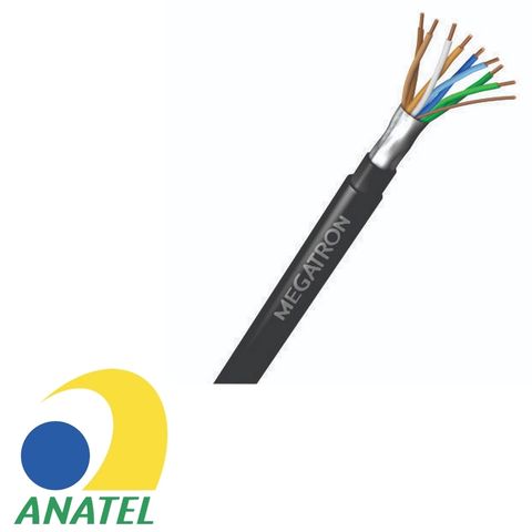 Cabo de Rede Dupla Capa Blindado 24AWG Megatron Cat.5E 4 Pares Preto 2544 Rolo com 100 Metros - 100% Cobre Homologado ANATEL - 2544