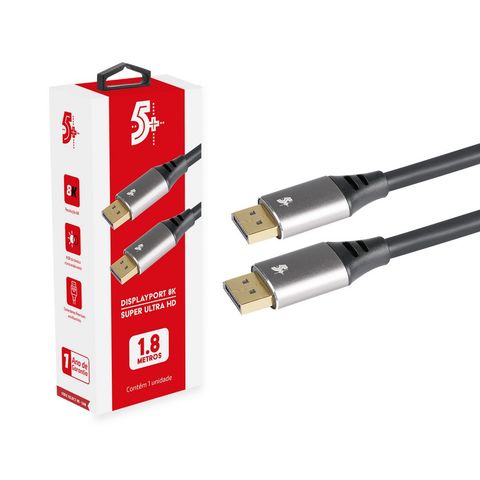 Cabo Displayport Macho 8K HDR 1,8 Metros Preto 5+ - 018-7499 - 018-7499
