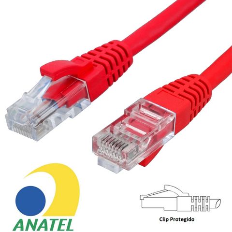 Cabo Patch Cord Cat.6 2,5 Metros Vermelho Seccon SecLan CY-5128-CAT6-2.5M-RD - Homologado ANATEL - CY-5128-CAT6-2.5M-RD