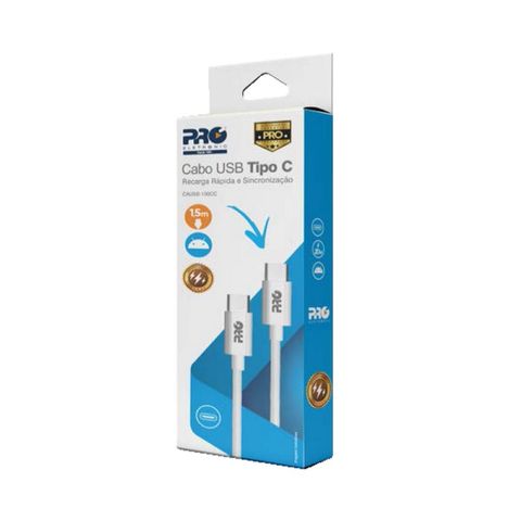 Cabo USB Type-C Macho - Type-C Macho 60W 1,0 Metro Branco Proeletronic - CAUSB-100CC - CAUSB-100CC
