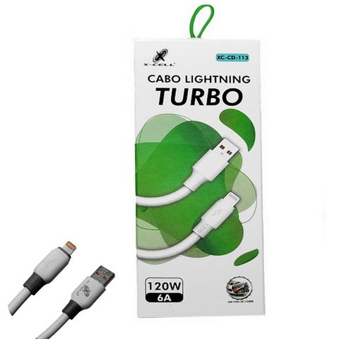 Cabo USB A Macho x Lightning 6.0A 120W 1,0 Metro para iPhone, iPad e iPod Branco X-Cell - XC-CD-113-B - XC-CD-113-B