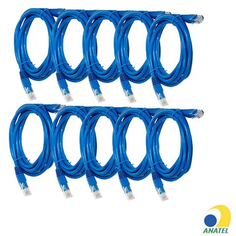 Cabo Patch Cord Cat.6 1,5 Metros Azul Legrand 51809 - 100% Cobre Homologado ANATEL - Kit com 10 Patch Cord - 51809