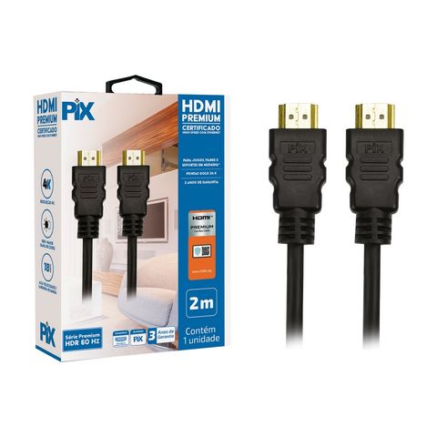 Cabo Hdmi Premium Certificado High Speed com Ethernet 2 Metros PIX - 018-2022 - 018-2022
