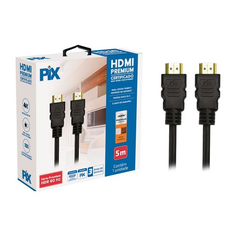 Cabo Hdmi Premium Certificado High Speed com Ethernet 5 Metros PIX - 018-2025 - 018-2025