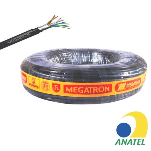 Cabo de Rede Blindado 23AWG Megatron Cat.6 4 Pares Preto 2733 Rolo com 100 Metros - 100% Cobre Homologado ANATEL - 2733