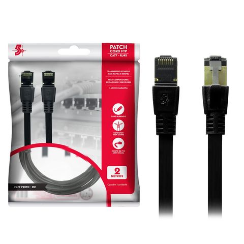Cabo Patch Cord Cat.7 FTP 600 MHz 10 Gbps 2 Metros Preto 5+ 018-0620 - 018-0621