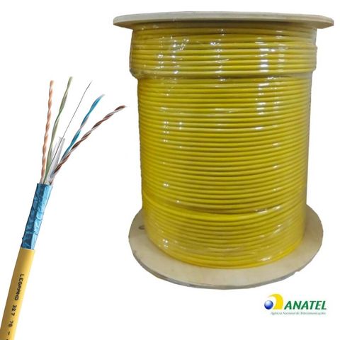 Cabo de Rede Blindado 23AWG Legrand Cat.6A LSZH 4 Pares Amarelo 32778 Bobina com 500 Metros - 100% Cobre Homologado ANATEL - 32778