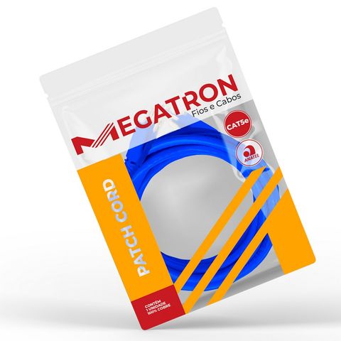 Cabo Patch Cord Cat.5E 2,5 Metros Azul Megatron 920 - 100% Cobre Homologado ANATEL - 920