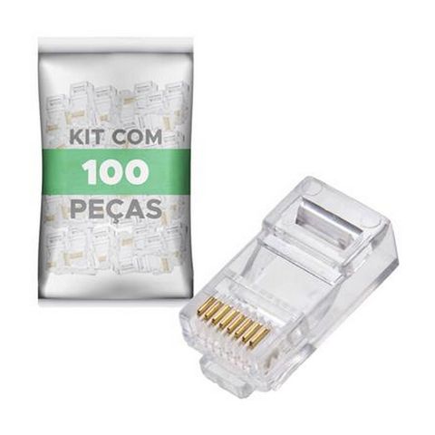 Conector RJ45 5+ Macho 8x8 Cat5E - 100 Unidades - 062-0045 - 062-0045 - PACOTE COM 100 UNIDADES