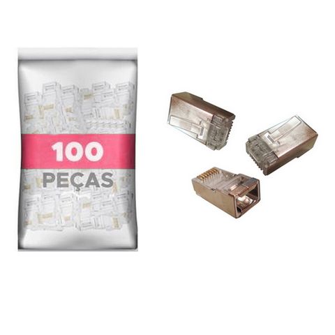 Conector RJ45 Seccon SecLan Macho 8x8 Cat5 Blindado - EZ Crimp de Passagem Vazado - WT-6087-A - Pacote com 100 unidades - WT-6087-A