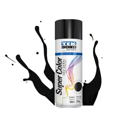 Tinta Spray Super Color Preto Brilhante Uso Geral 350ml/250g - Tekbond - 69957327011 - 69957327011