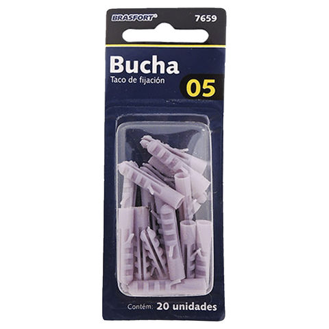 Bucha Plástica 5mm sem Anel para Parafuso Brasfort - 7659 - Blister com 20 Buchas - 7659