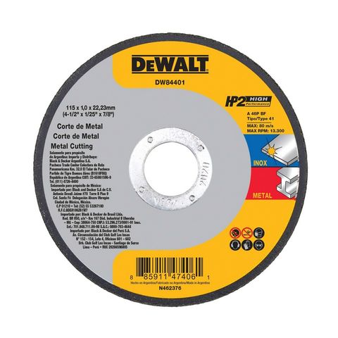 Disco de Corte para Esmerilhadeira HP2 4.1/2" 115x1x22,23mm Dewalt - DW84401 - Vendido Unitário - DW84401