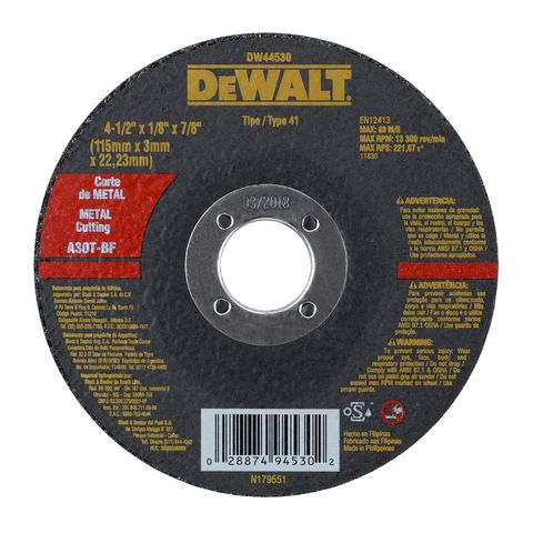 Disco de Corte para Esmerilhadeira 4.1/2" 115x3x22,23mm Dewalt - DW44530 - Vendido Unitário - DW44530