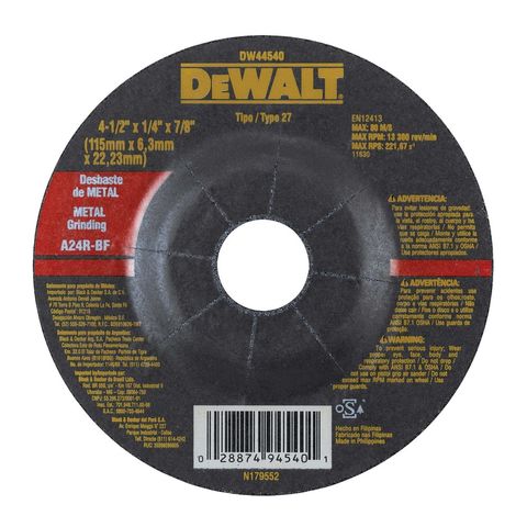 Disco de Desbaste para Esmerilhadeira 4.1/2" 115x6,3x22,23mm Dewalt - DW44540 - Vendido Unitário - DW44540