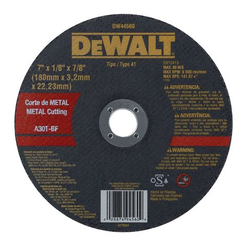 Disco de Corte para Esmerilhadeira 7" 180x3,2x22,23mm Dewalt - DW44560 - Vendido Unitário - DW44560