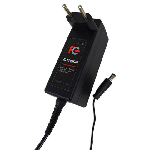 Fonte Chaveada 12V 3A 36W Plug P4 Macho 2.1mm FC Fontes - FC1203EDN - FC1203EDN