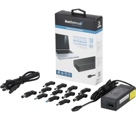 Fonte para Notebook Universal 65W 18V a 20V Bivolt BestBattery - BB20-UN1265 - BB20-UN1265