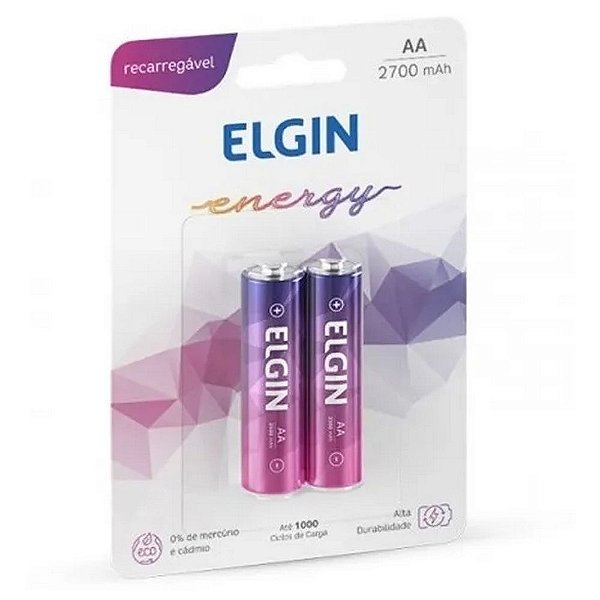 Pilha Recarregável AA 2700MAH Elgin - 82174 - Blister com 2 Pilhas - 82174
