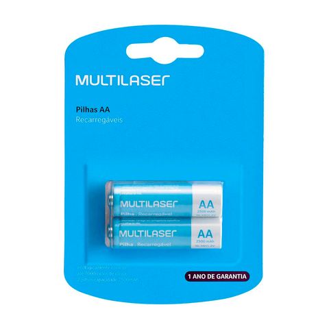 Pilha Recarregável AA 2500MAH Multilaser - CB053 - Blister com 2 Pilhas - CB053