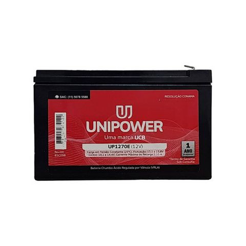 Bateria Selada para Alarmes e No-Breaks 7,0 Ah 12 Volts Unipower - UP1270E-O - UP1270E-O