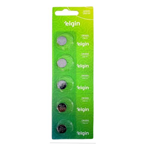 Bateria CR1220 3,0 Volts Elgin - 82302 - Cartela com 5 Baterias - 82302