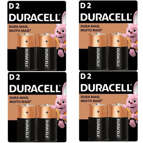 Kit com 4 Cartelas Pilha Alcalina Grande D Duracell - MN1300B2/74442 - Blister com 2 Pilhas - 74442 KIT C/ PEÇA