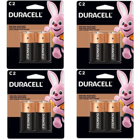 Kit com 4 Cartelas Pilha Alcalina Média C Duracell - 6412 - Blister com 2 Pilhas - 74443 KIT C/ 4 PEÇA