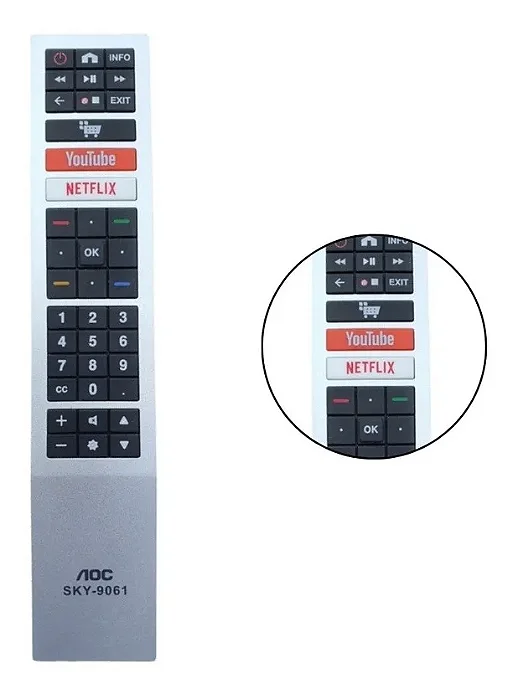 Controle Compatível TV AOC SMART 4K Youtube Netflix
