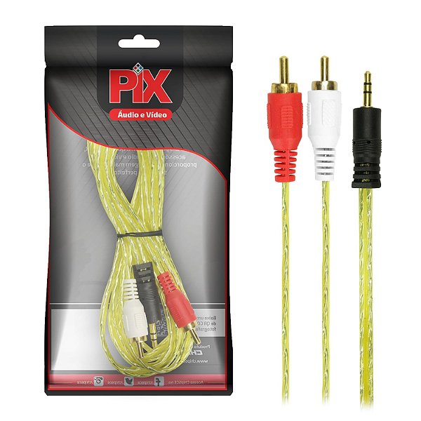 CABO P2 ESTEREO + 2 RCA MACHO - CRISTAL - 1.8M - AMARELO