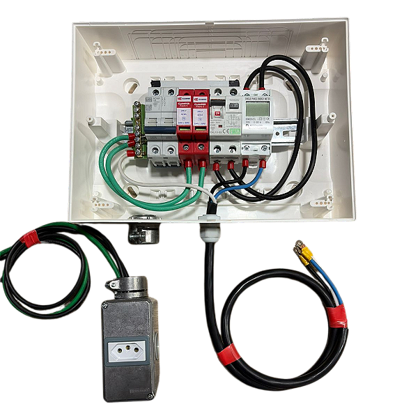 Quadro de Proteção Wallbox Carro Elétrico 7,4KW BYD GWM VOLVO - CABO PP INCLUSO + MEDIDOR DE ENERGIA + TOMADA 220V + TOMADA INDUSTRIAL 32A