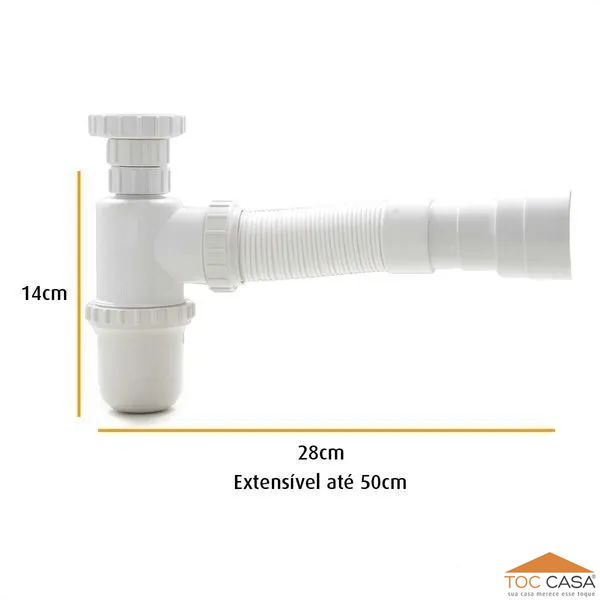 Sifão Sanfonado Copo Universal Branco Extensível Até 50cm